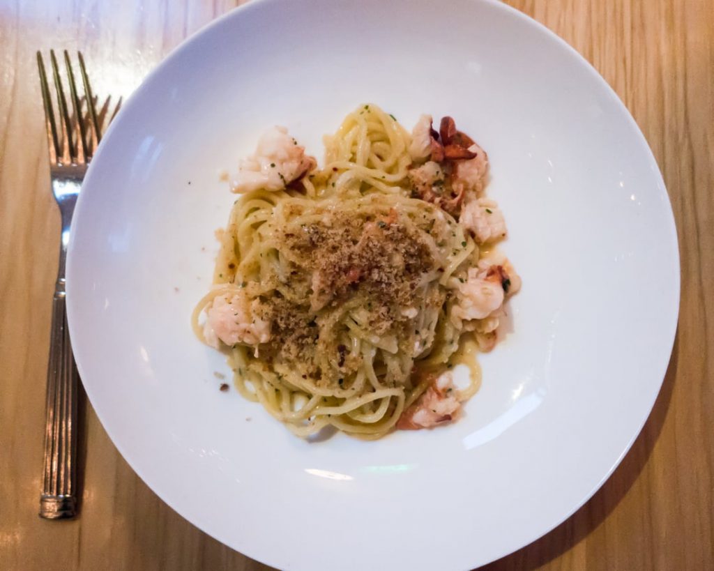 Spaghetti with Poached Maine Lobster at The Mercantile