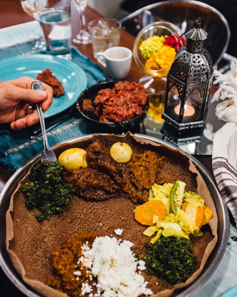 Ethiopian dinner platter at Comal Heritage Food Incubator Impact Dinner