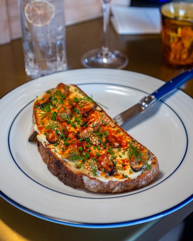 Mussels escabeche toast from Traveling Mercies