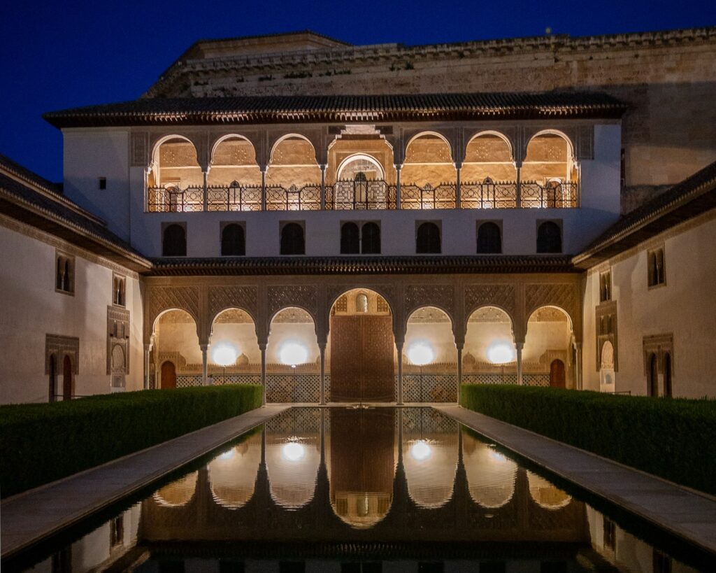 Court of Myrtles at night