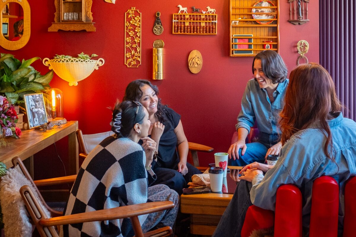 Vintage finds adorn the seating area at Velvet Lasso | Photo: Laura/New Denizen