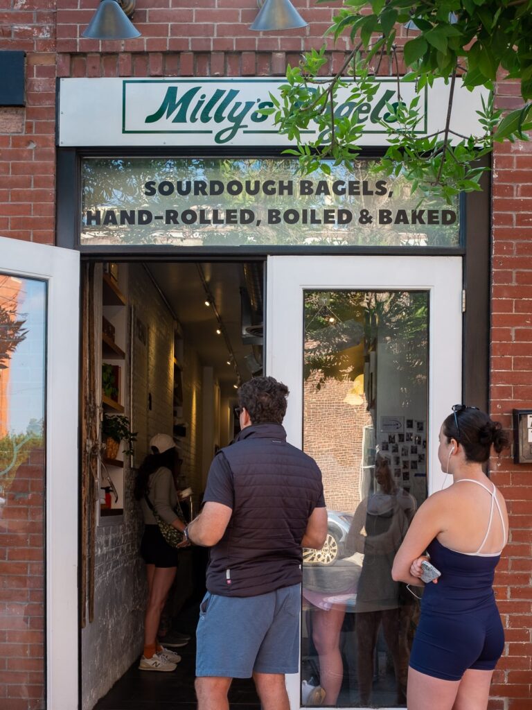 Customers wait in line for Milly's Bagels | Photo: Laura/New Denizen
